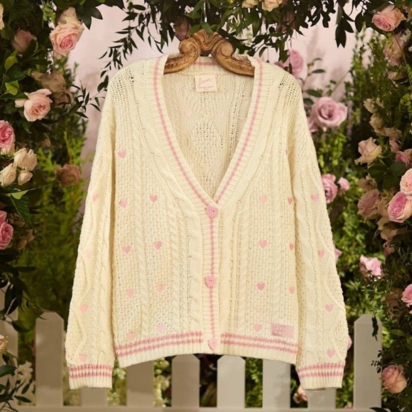 Taylor Swift Sweaters - Taylor Swift Lover Cardigan - Cream and Pink Heart Sweater - XL 2XL